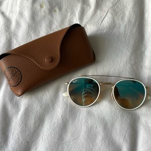 White and Gold Frame RayBans with Blue Frames